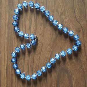 Vintage chunky blue crackle bubble necklace faceted acrylic
